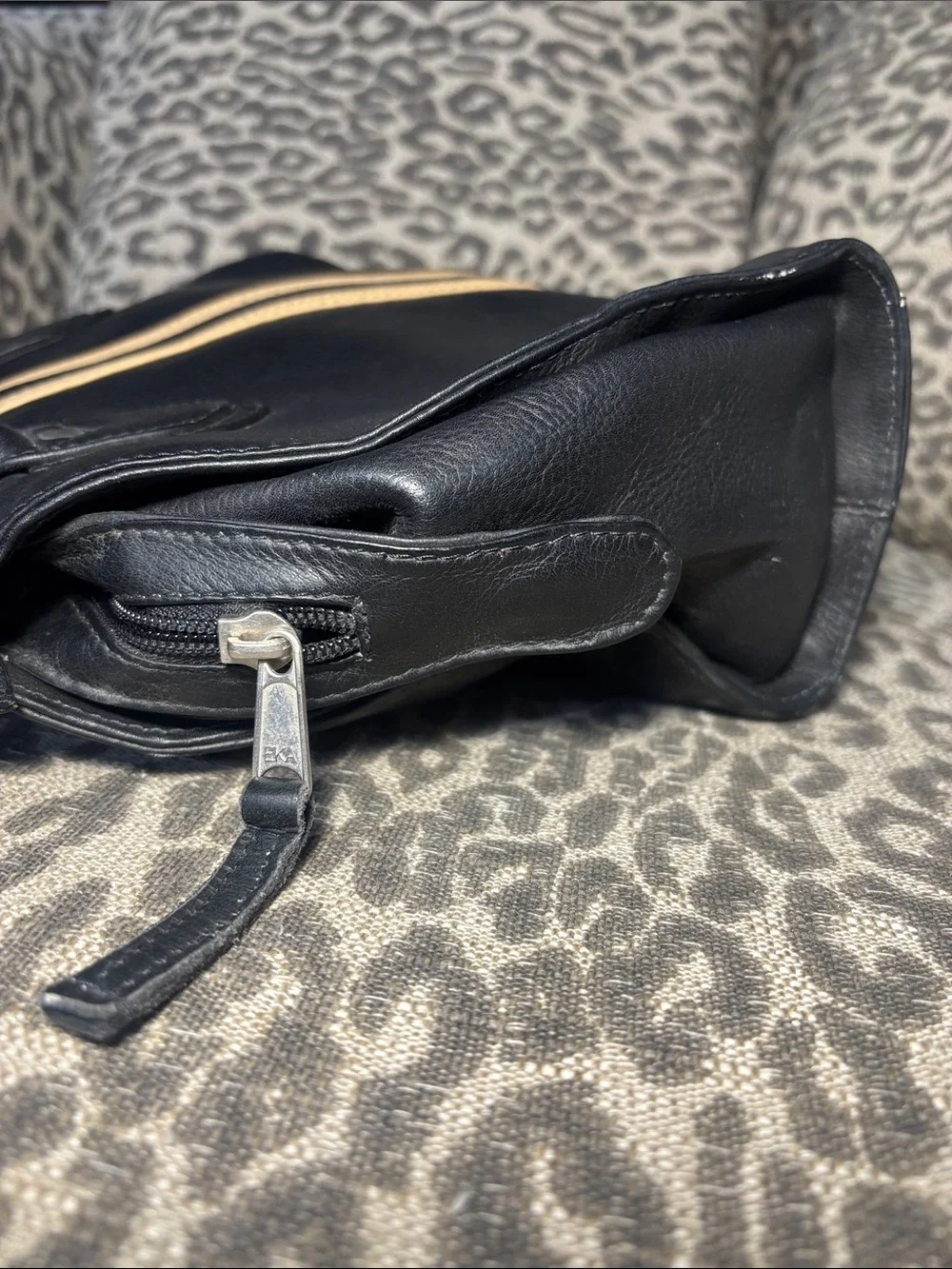 Latico vintage black soft leather striped shoulder bag classic medium purse - Picture 6 of 16